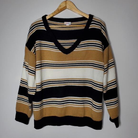 Lularoe natural striped stretchy knit front V-neck Torrie sweater - Picture 10 of 10